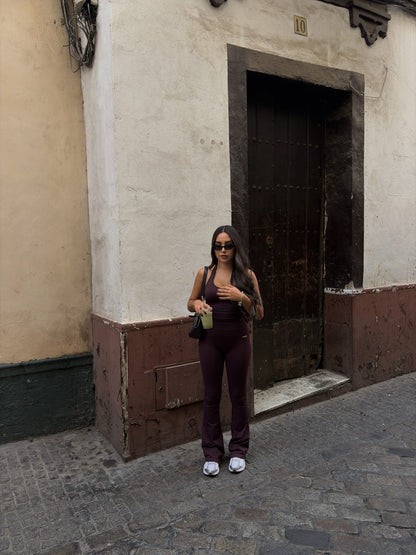 Legging de campana largo en tono chocolate
